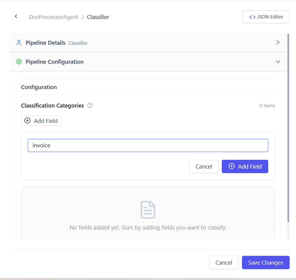 Classifier pipeline label configuration