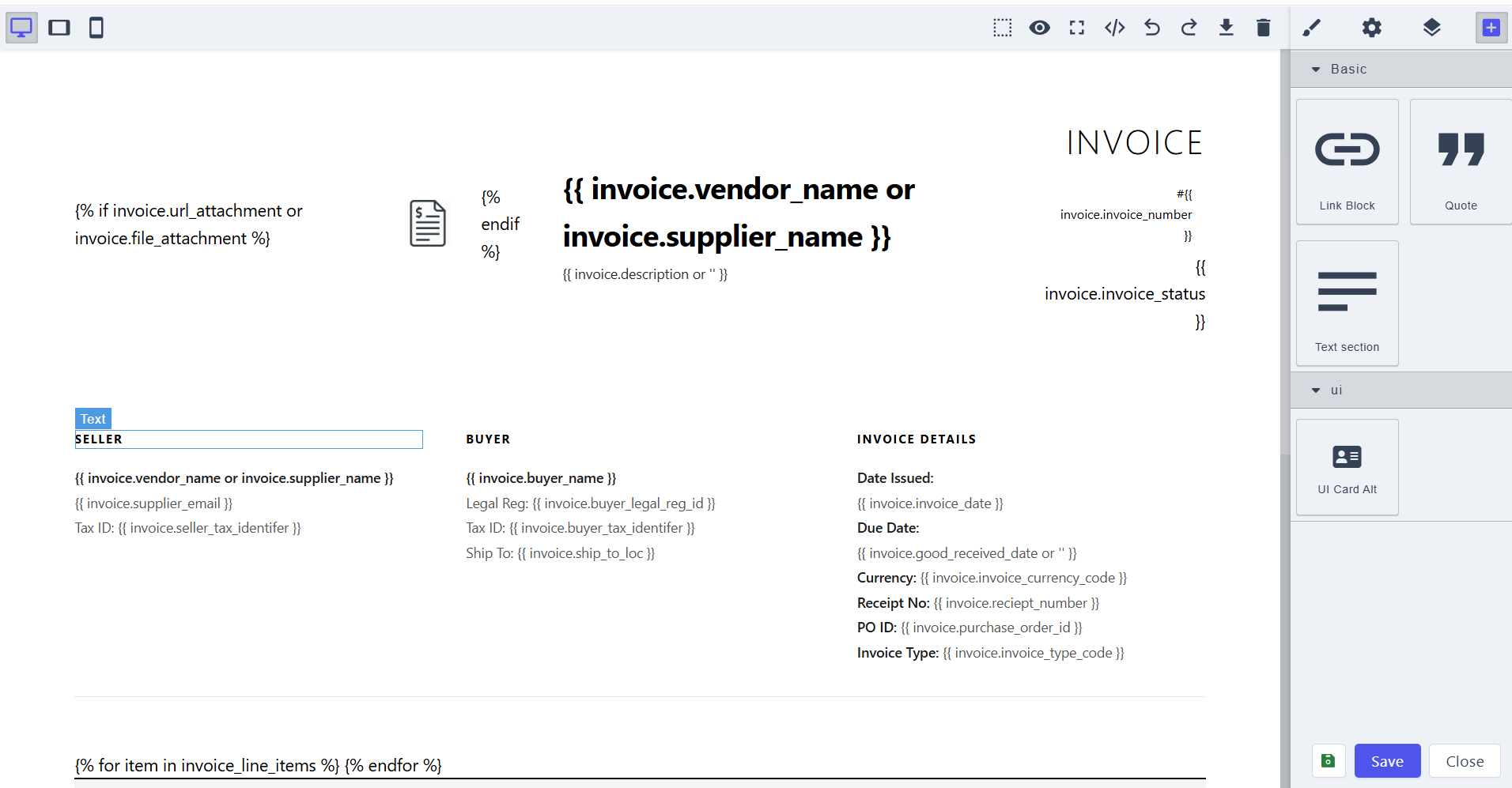 Page visual builder interface